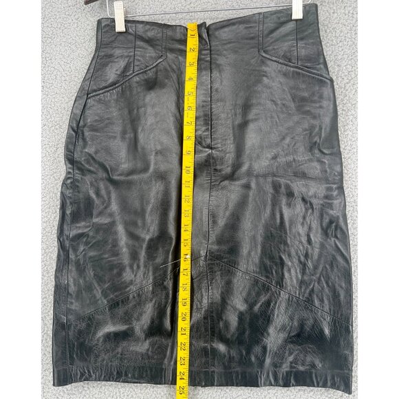 Vintage Preston & York Black 100% Leather Maxi Skirt Size 12 - Picture 6 of 9